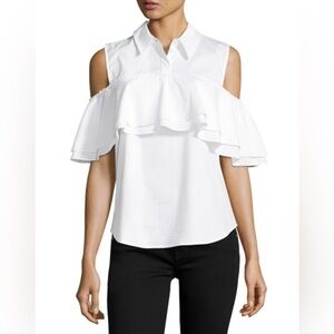 Trina Turk White Ruffle Cold Shoulder Blouse